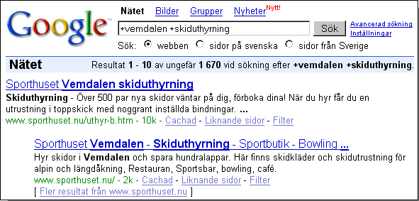 Framesida först i sökresultat