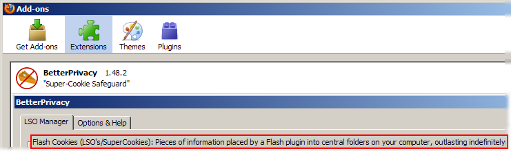 BetterPrivacy rensar bort flash cookies
