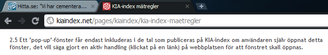 KIA-index regel om popup